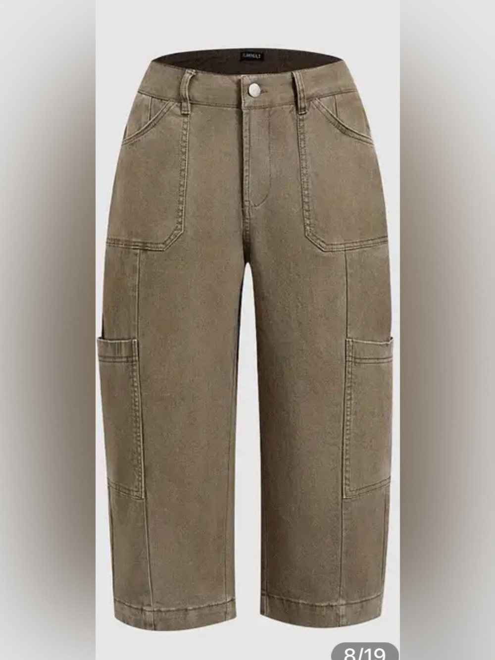 Flamingals Patch Pocket Seam Front Mid Rise Barrel Leg Capri Pants - Picture 4 of 14